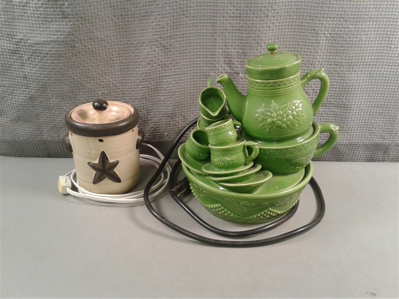 Tea Set Fountain And Stoneware Wax Warmer Ligh