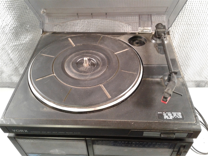 Yorx Automatic Stop Belt Drive Stereo Record Player and Speakers 