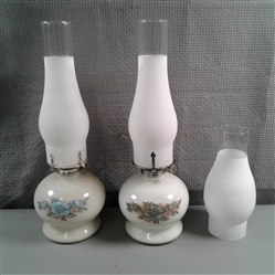 Pair of Vintage Floral Oil Lamps