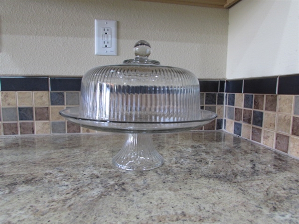 GLASS CAKE PLATE WITH COVER/PUNCH BOWL