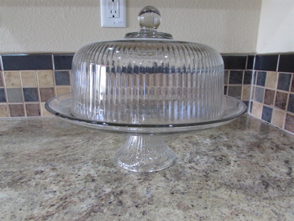 GLASS CAKE PLATE WITH COVER/PUNCH BOWL