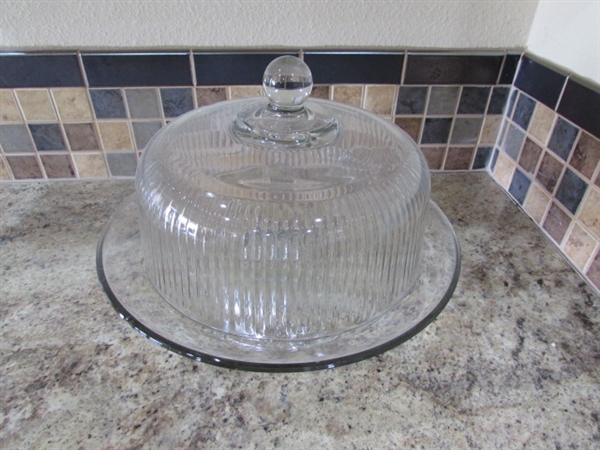 GLASS CAKE PLATE WITH COVER/PUNCH BOWL