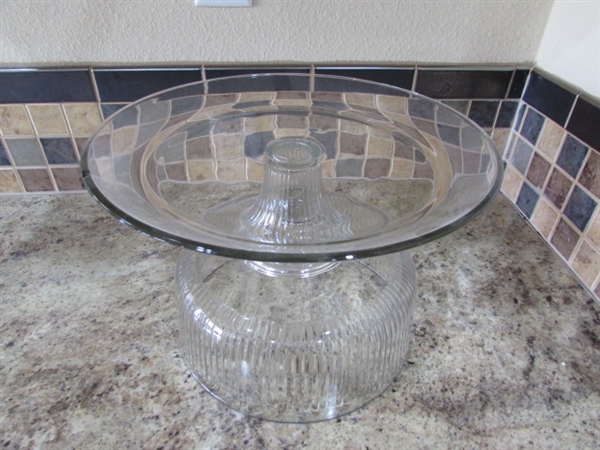 GLASS CAKE PLATE WITH COVER/PUNCH BOWL