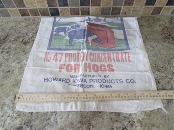 VINTAGE ENAMEL WARE & COTTON SACKS