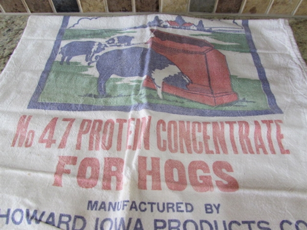 VINTAGE ENAMEL WARE & COTTON SACKS