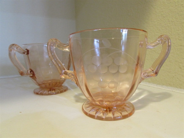 PINK BUTTER DISH & SUGAR & CREAMER