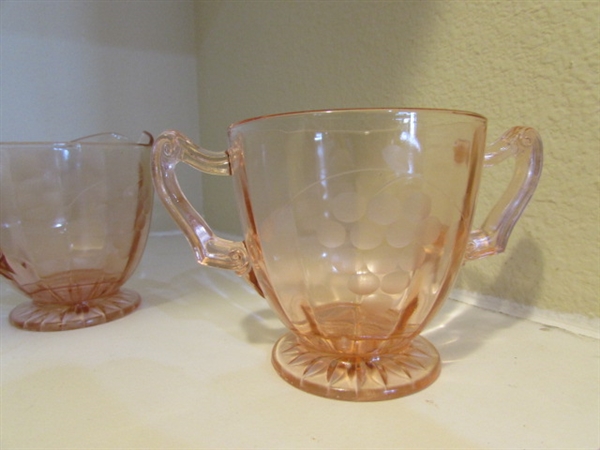 PINK BUTTER DISH & SUGAR & CREAMER