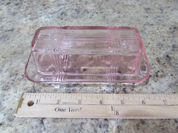 PINK BUTTER DISH & SUGAR & CREAMER