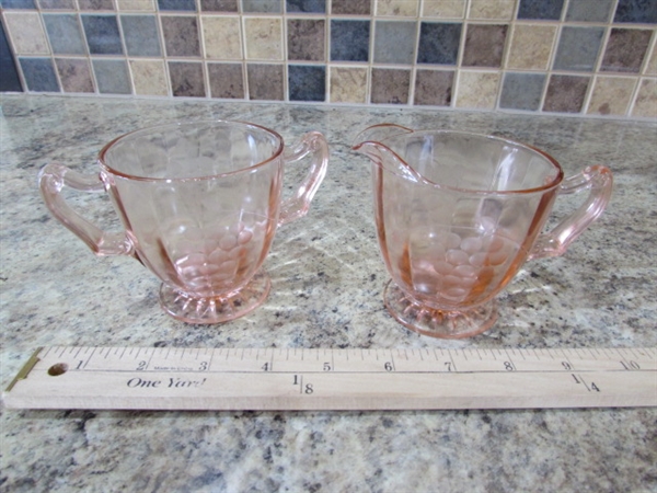 PINK BUTTER DISH & SUGAR & CREAMER