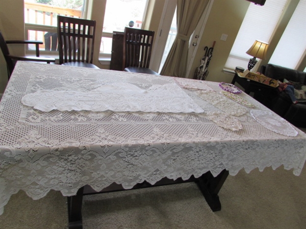 LACE TABLECLOTH & CROCHETED DOILIES