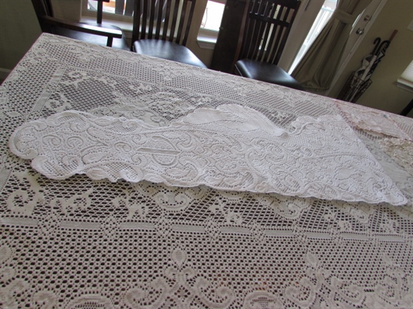 LACE TABLECLOTH & CROCHETED DOILIES