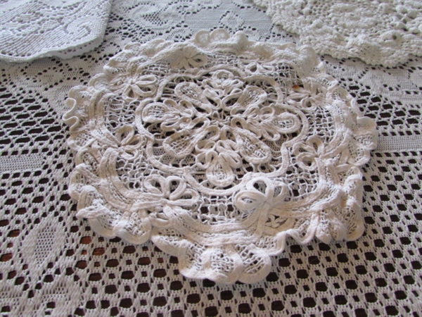 LACE TABLECLOTH & CROCHETED DOILIES