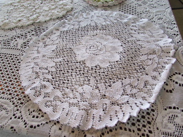 LACE TABLECLOTH & CROCHETED DOILIES