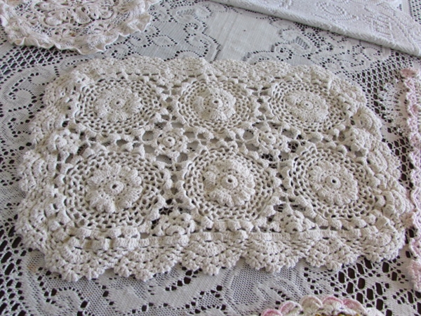 LACE TABLECLOTH & CROCHETED DOILIES