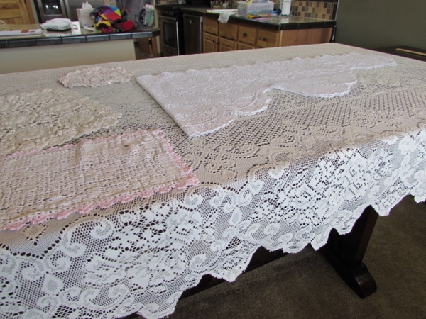 LACE TABLECLOTH & CROCHETED DOILIES