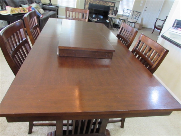 PUB HEIGHT DINING TABLE W/6 CHAIRS & 18 LEAF