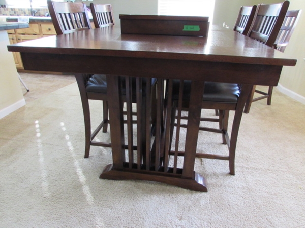 PUB HEIGHT DINING TABLE W/6 CHAIRS & 18 LEAF