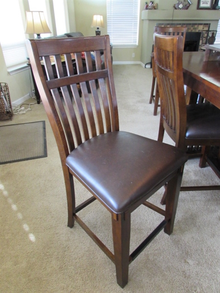 PUB HEIGHT DINING TABLE W/6 CHAIRS & 18 LEAF