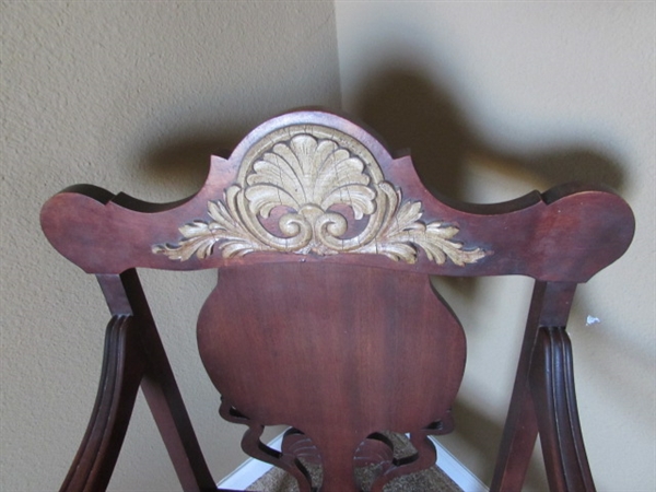 ANTIQUE ARM CHAIR W/NEEDLEPOINT SEAT