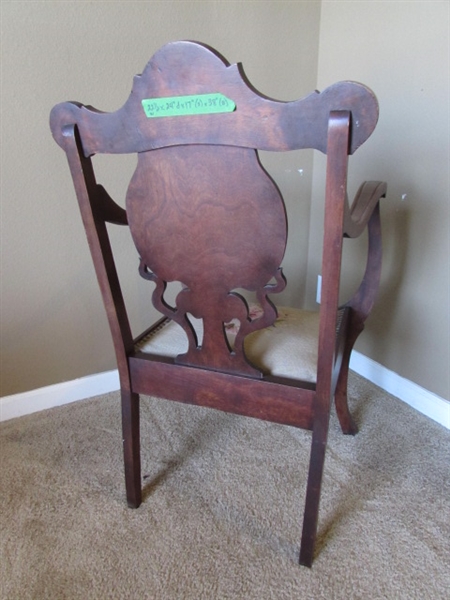 ANTIQUE ARM CHAIR W/NEEDLEPOINT SEAT