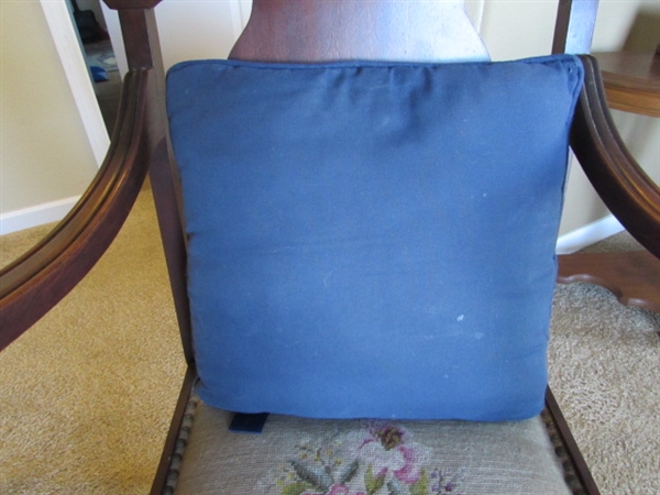 ANTIQUE ARM CHAIR W/NEEDLEPOINT SEAT