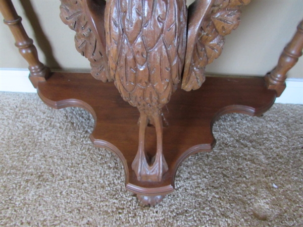 ANTIQUE 1/2 ROUND HAND CARVED WOOD ACCENT TABLE & TRINKET BOX