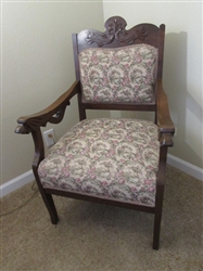 ANTIQUE CARVED LION ARM CHAIR