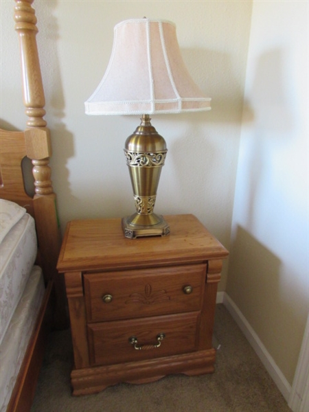 OAK SIDE TABLE AND LAMP #1