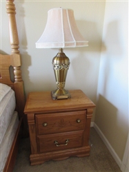 OAK SIDE TABLE AND LAMP #1