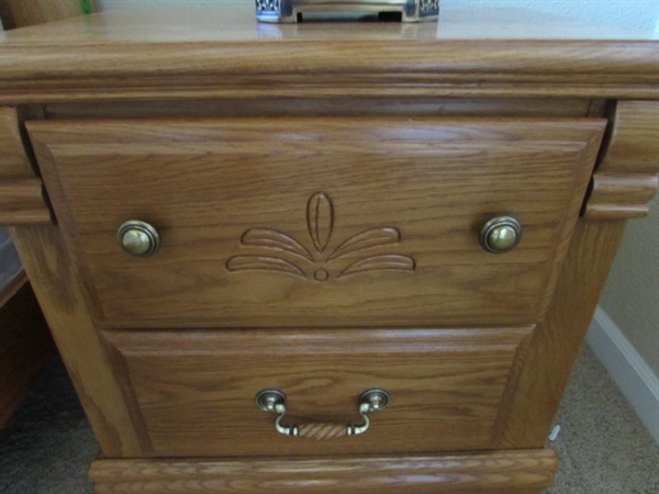 OAK SIDE TABLE AND LAMP #1