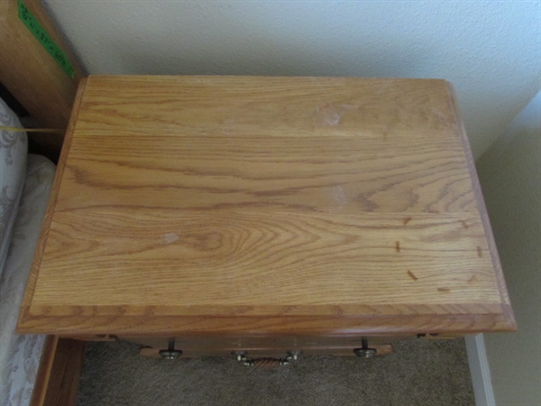 OAK SIDE TABLE AND LAMP #1