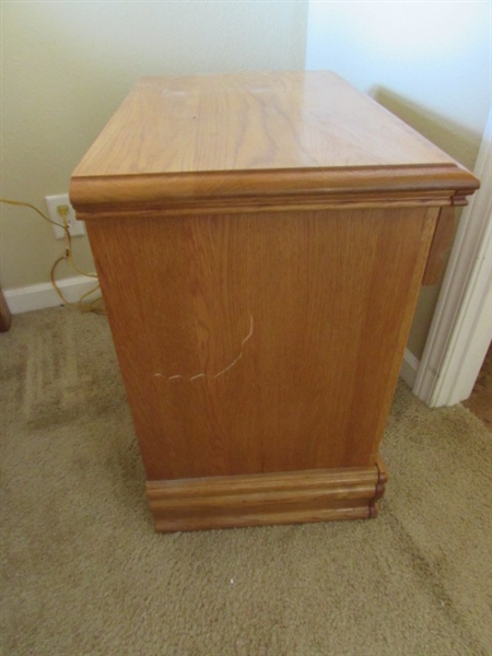 OAK SIDE TABLE AND LAMP #1