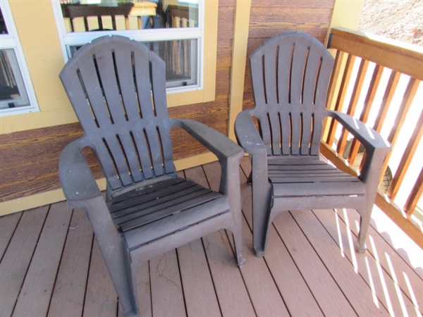 PAIR OF PLASTIC ADIRONDACK PATIO CHAIRS