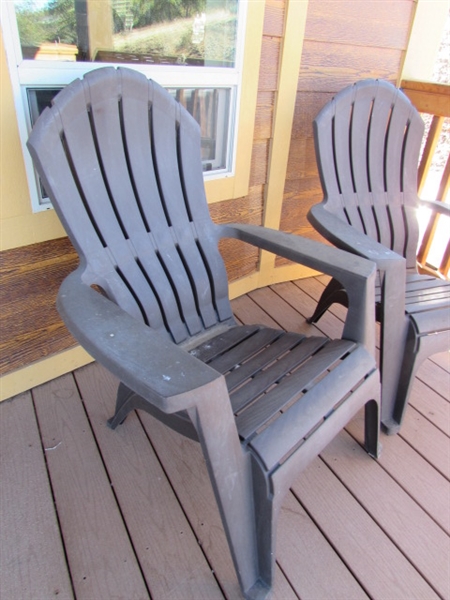 PAIR OF PLASTIC ADIRONDACK PATIO CHAIRS