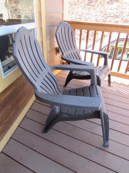 PAIR OF PLASTIC ADIRONDACK PATIO CHAIRS