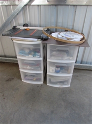 LARGE ASSORTMENT OF CRAFT SUPPLIES & 2 3-DRAWER STORAGE UNITS