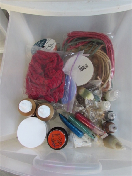 LARGE ASSORTMENT OF CRAFT SUPPLIES & 2 3-DRAWER STORAGE UNITS