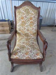 ANTIQUE CARVED MAHOGANY ROCKER