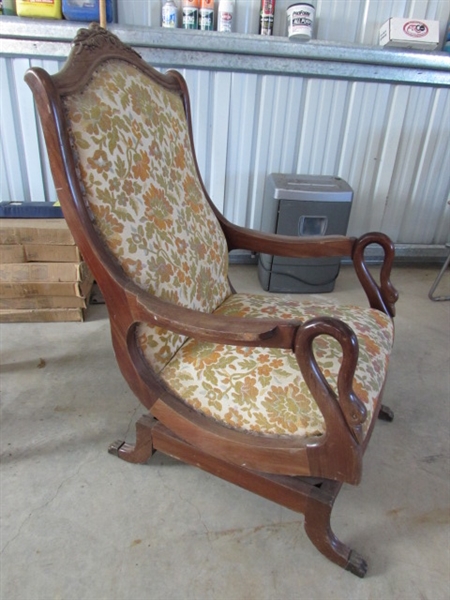 ANTIQUE CARVED MAHOGANY ROCKER