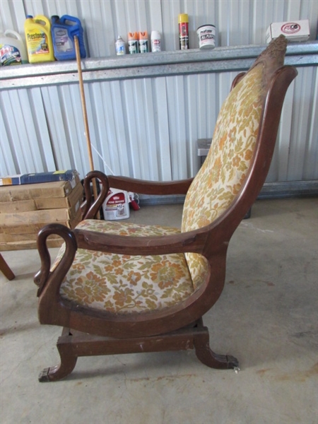 ANTIQUE CARVED MAHOGANY ROCKER