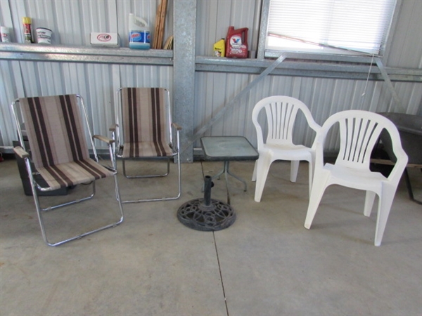 CHAIRS, SIDE TABLE & UMBRELLA STAND