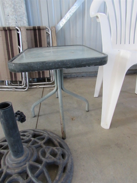 CHAIRS, SIDE TABLE & UMBRELLA STAND