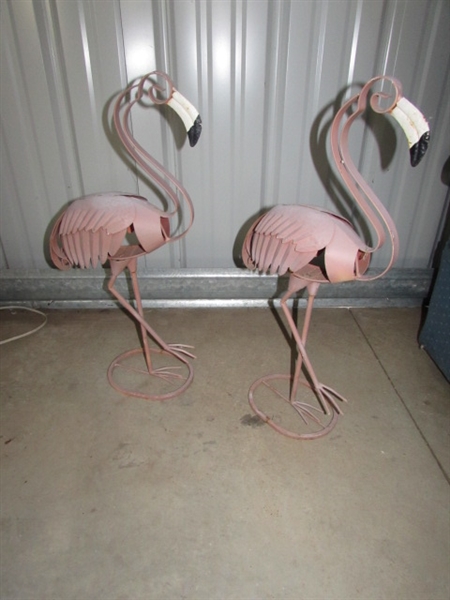 PAIR OF VINTAGE METAL FLAMINGOS