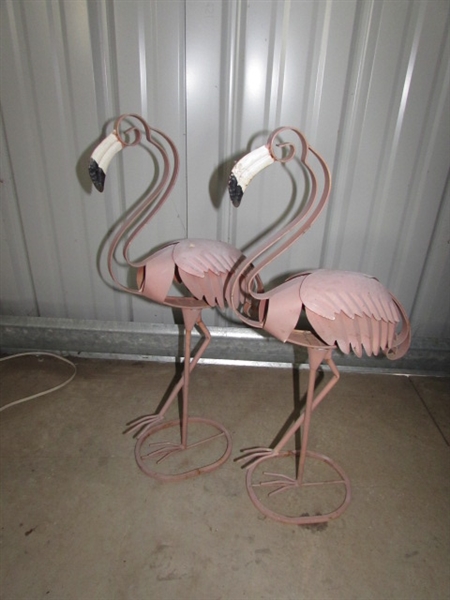 PAIR OF VINTAGE METAL FLAMINGOS