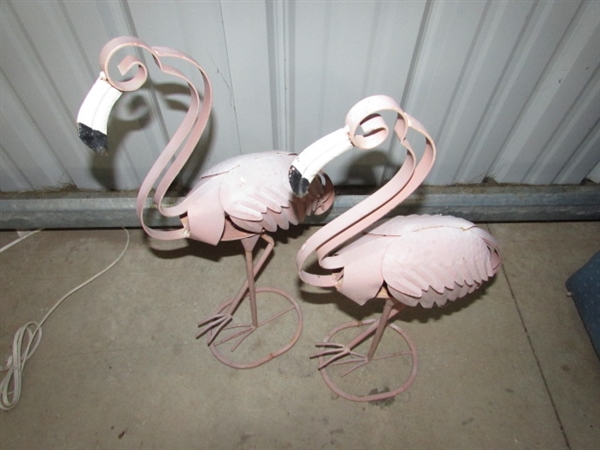 PAIR OF VINTAGE METAL FLAMINGOS