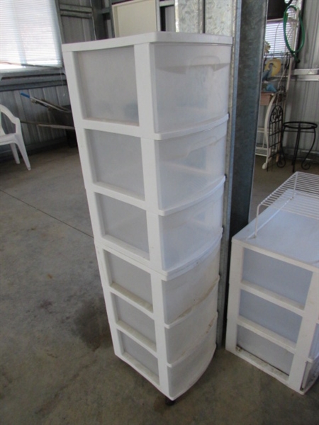 ASSORTED PLASTIC STORAGE DRAWERS & BINS