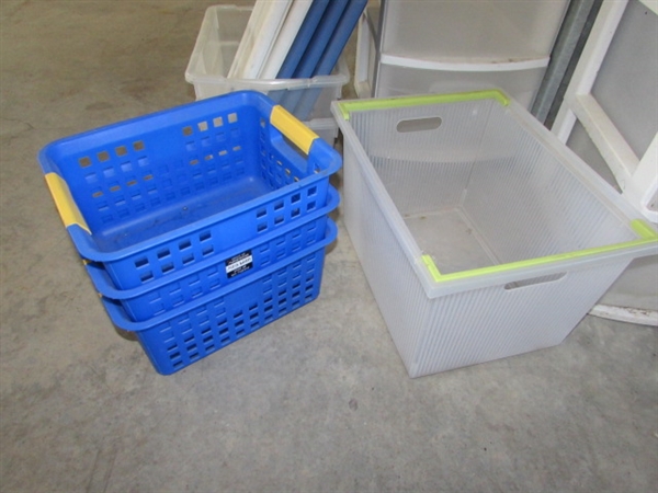 ASSORTED PLASTIC STORAGE DRAWERS & BINS