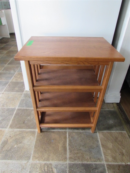 SOLID WOOD SIDE TABLE W/SHELVES