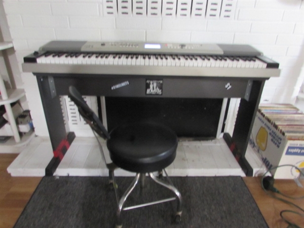 YAMAHA ELECTRIC KEYBOARD WITH STAND AND CHAIR