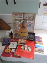 REPLACEMENT GUITAR STRINGS, BOOKS & "COUNTRY" SIGN